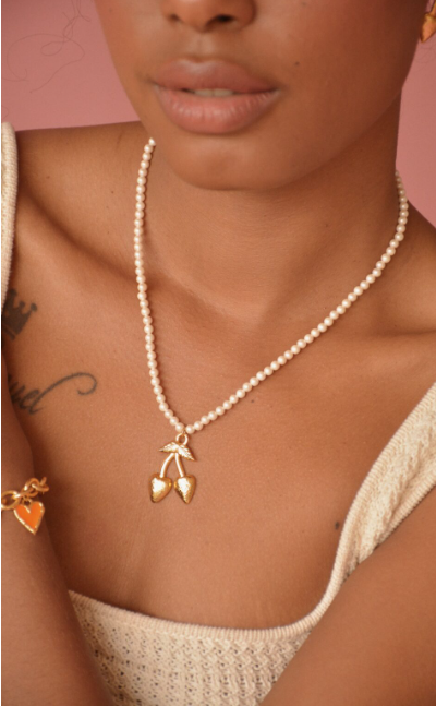 COLLIER PERLE CERISE