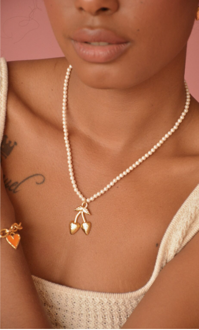 COLLIER PERLE CERISE