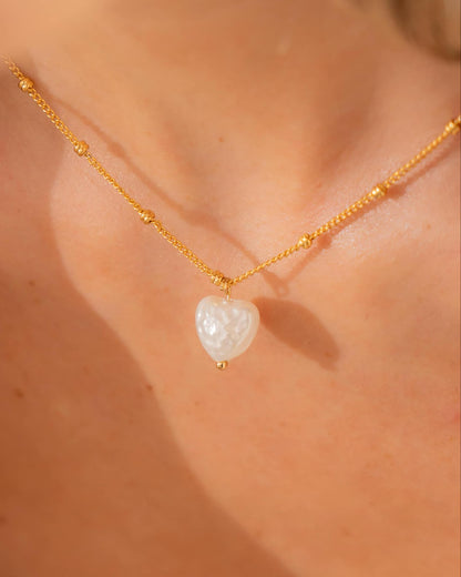 ENSEMBLE DE COLLIER COEUR PERLE + BOUCLES